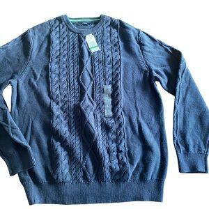 NWT Nautica Men's Blue Cable Knit Crewneck Sweater 100% cotton Size L